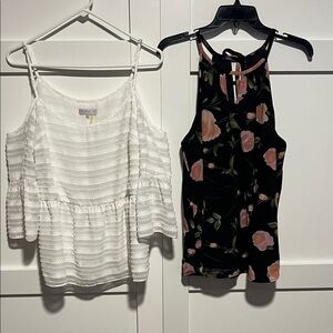 1. State White Textured Blouse and Black Floral Top